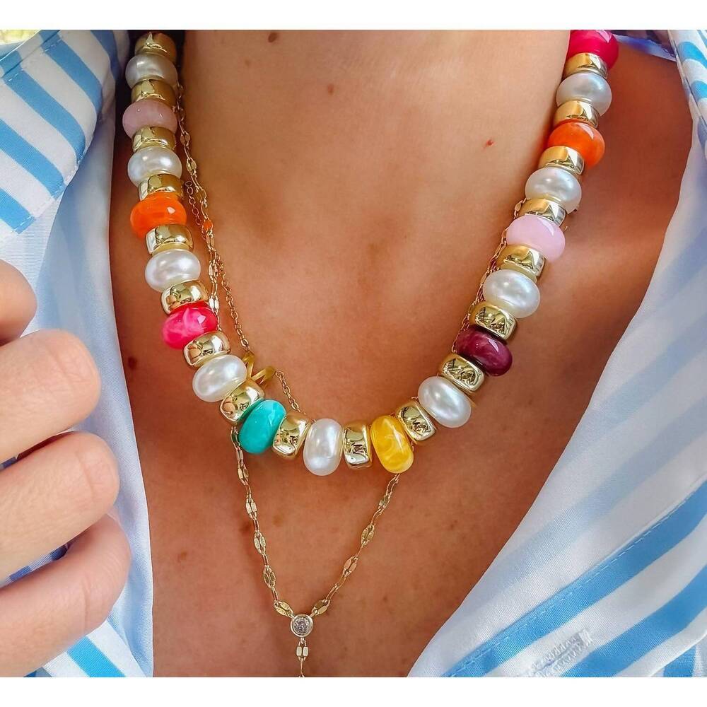 NEW TREASURE JEWELS happy go lucky beaded necklace in multi-color
